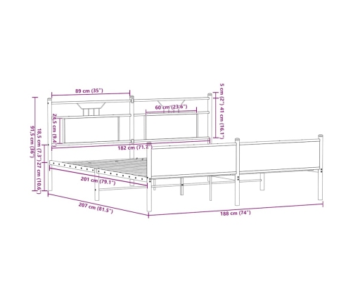 Estructura de cama sin colchón metal roble Sonoma 180x200 cm