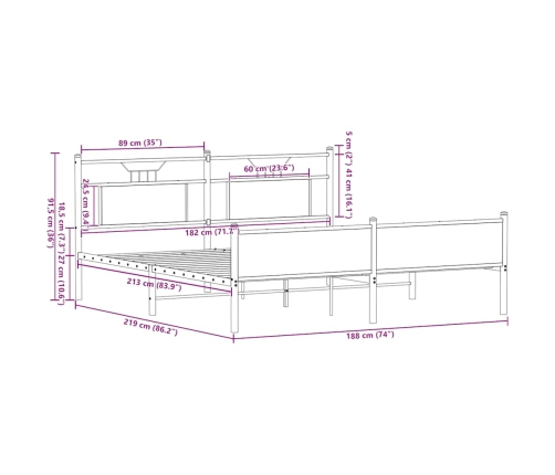 Estructura de cama sin colchón metal roble Sonoma 183x213 cm