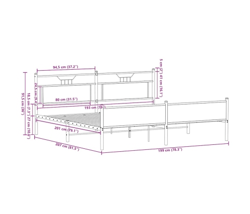 Estructura de cama sin colchón metal roble Sonoma 193x203 cm