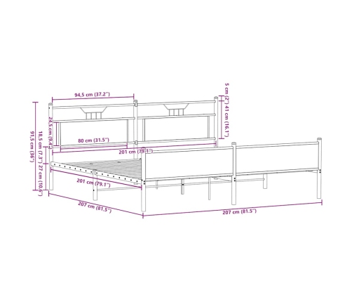 Estructura de cama sin colchón metal roble Sonoma 200x200 cm