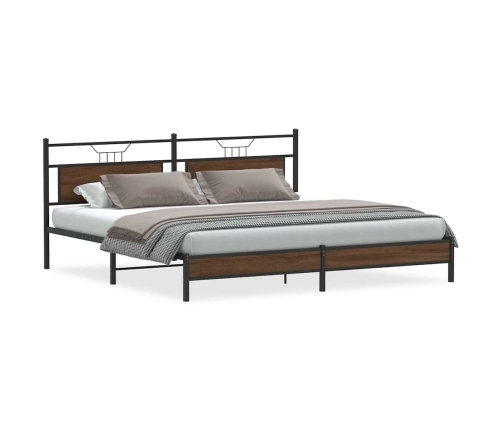 Estructura de cama sin colchón metal roble marrón 193x203 cm