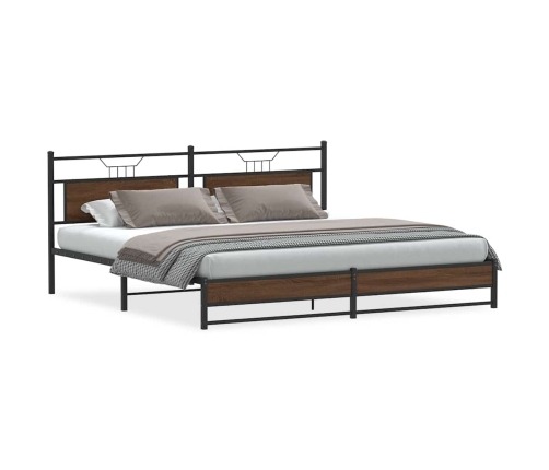 Estructura de cama sin colchón metal roble marrón 193x203 cm