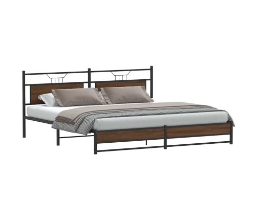 Estructura de cama sin colchón metal roble marrón 193x203 cm