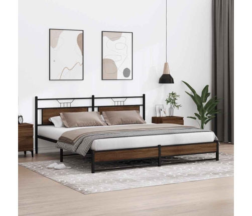 Estructura de cama sin colchón metal roble marrón 193x203 cm