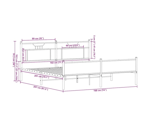 Estructura de cama sin colchón metal roble marrón 180x200 cm