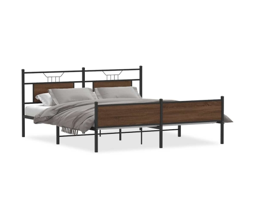 Estructura de cama sin colchón metal roble marrón 183x213 cm