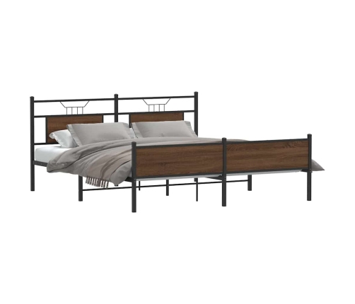 Estructura de cama sin colchón metal roble marrón 183x213 cm