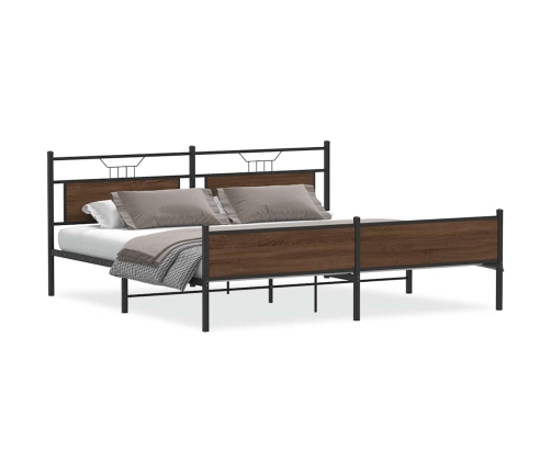 Estructura de cama sin colchón metal roble marrón 193x203 cm