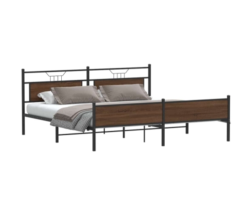 Estructura de cama sin colchón metal roble marrón 193x203 cm