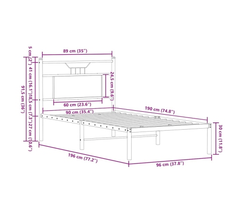 Estructura de cama sin colchón madera roble ahumado 90x190 cm