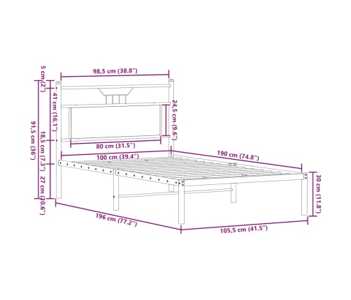 Estructura de cama sin colchón madera roble ahumado 100x190 cm