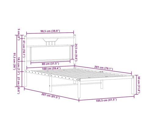 Estructura de cama sin colchón madera roble ahumado 100x200 cm