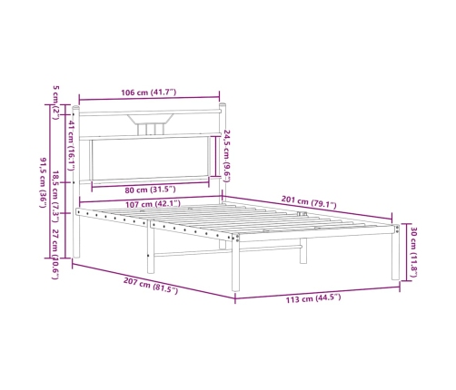 Estructura de cama sin colchón roble ahumado 107x203 cm