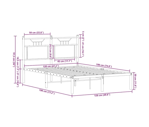 Estructura de cama sin colchón madera roble ahumado 120x190 cm