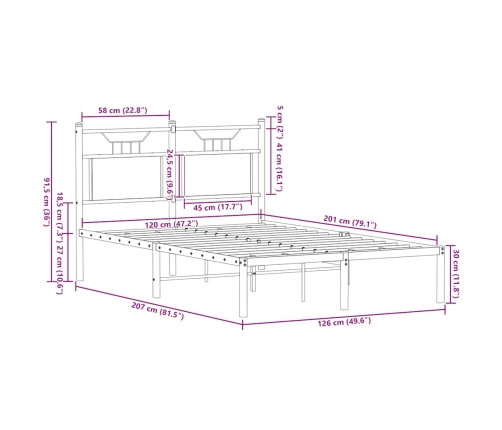 Estructura de cama sin colchón madera roble ahumado 120x200 cm