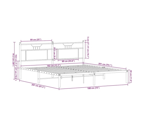 Estructura de cama sin colchón roble ahumado 183x203 cm