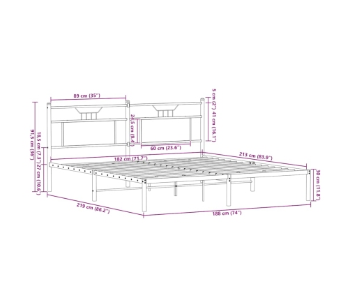 Estructura de cama sin colchón roble ahumado 183x213 cm