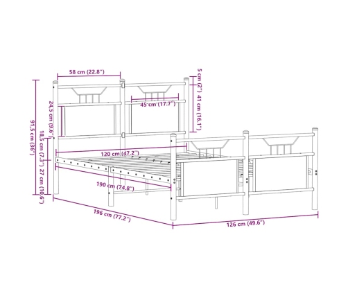 Estructura de cama sin colchón madera roble ahumado 120x190 cm