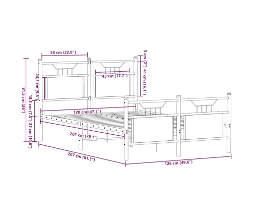 Estructura de cama sin colchón madera roble ahumado 120x200 cm