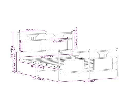 Estructura de cama sin colchón madera roble ahumado 140x190 cm