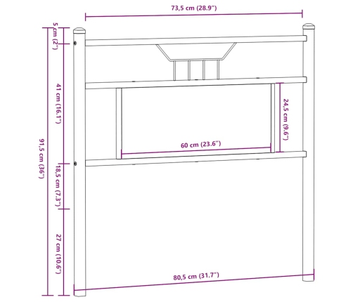 Cabecero de madera de ingeniería y acero roble ahumado 75 cm