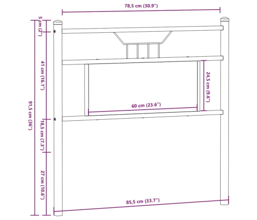 Cabecero de madera de ingeniería y acero roble ahumado 80 cm