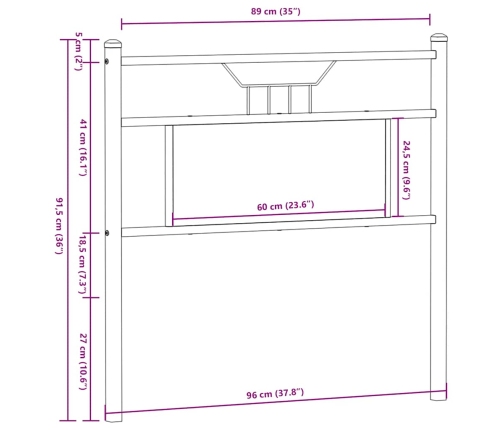 Cabecero de madera de ingeniería y acero roble ahumado 90 cm