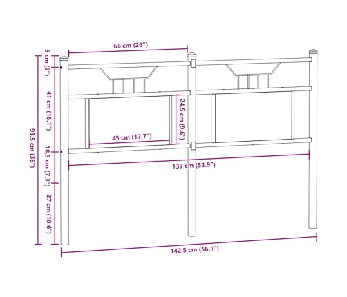 Cabecero de madera de ingeniería y acero roble ahumado 137 cm