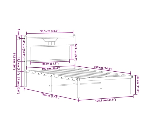 Estructura de cama sin colchón madera roble Sonoma 100x190 cm