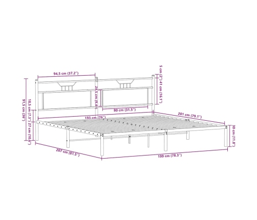 Estructura de cama sin colchón roble Sonoma 193x203 cm