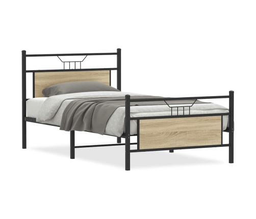 Estructura de cama sin colchón 107x203 cm madera roble Sonoma