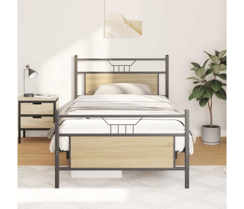 Estructura de cama sin colchón 107x203 cm madera roble Sonoma