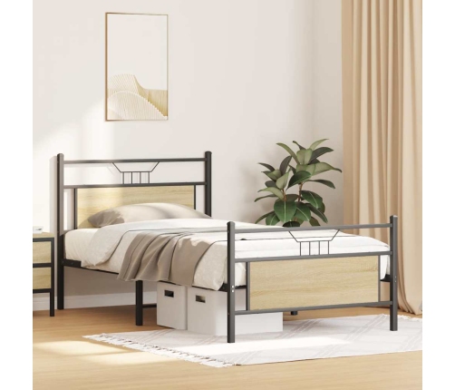 Estructura de cama sin colchón 107x203 cm madera roble Sonoma