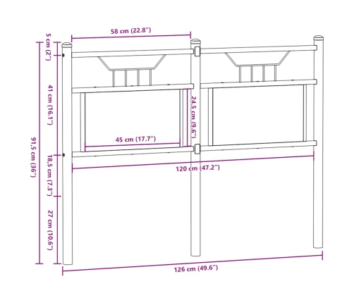 Cabecero de madera de ingeniería y acero roble Sonoma 120 cm