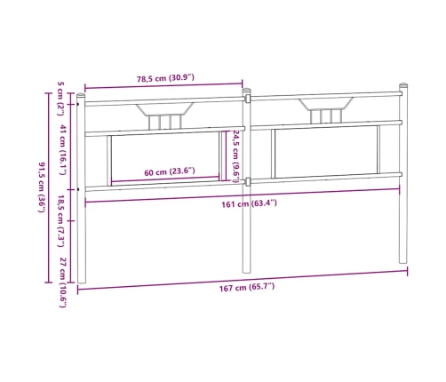 Cabecero de madera de ingeniería y acero roble Sonoma 160 cm