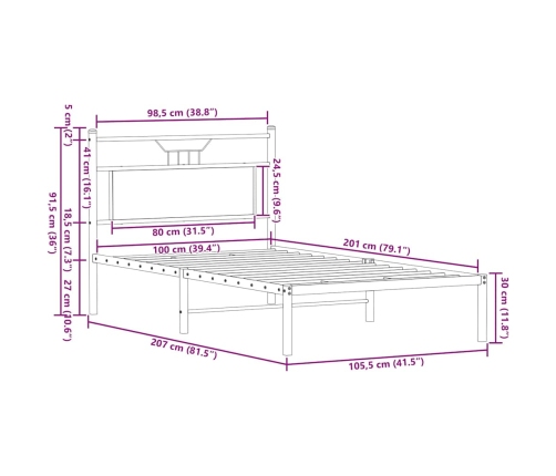 Estructura de cama sin colchón madera marrón roble 100x200 cm