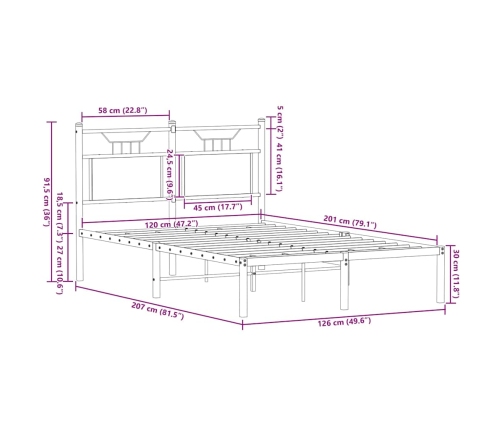 Estructura de cama sin colchón madera marrón roble 120x200 cm