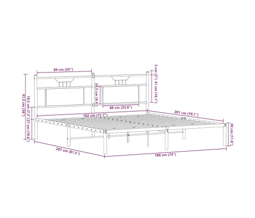 Estructura de cama sin colchón roble marrón 183x203 cm