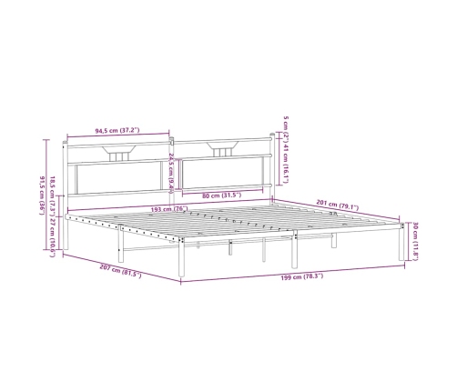 Estructura de cama sin colchón roble marrón 193x203 cm