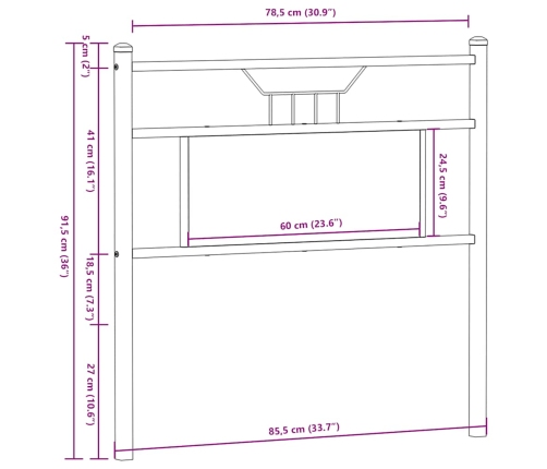 Cabecero de madera de ingeniería y acero marrón roble 80 cm