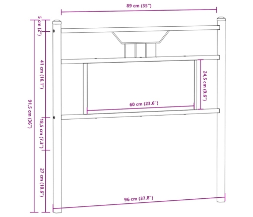 Cabecero de madera de ingeniería y acero marrón roble 90 cm