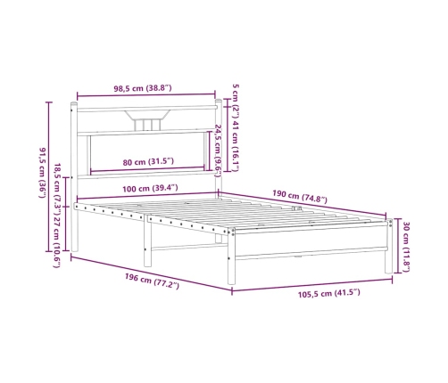 Estructura de cama sin colchón madera roble ahumado 100x190 cm