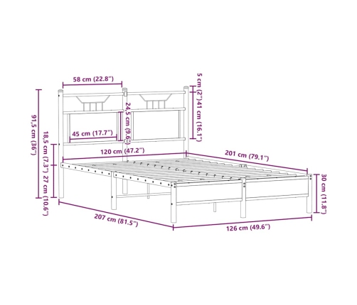 Estructura de cama sin colchón madera roble ahumado 120x200 cm