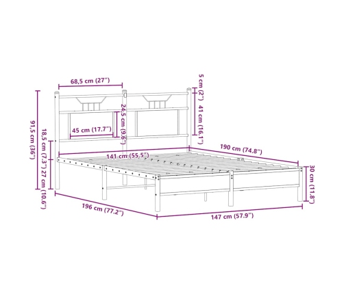 Estructura de cama sin colchón madera roble ahumado 140x190 cm