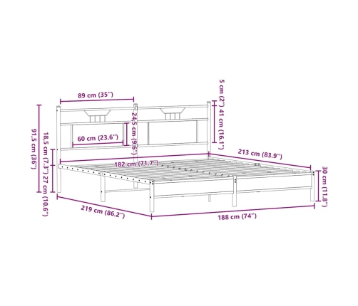 Estructura de cama sin colchón roble ahumado 183x213 cm