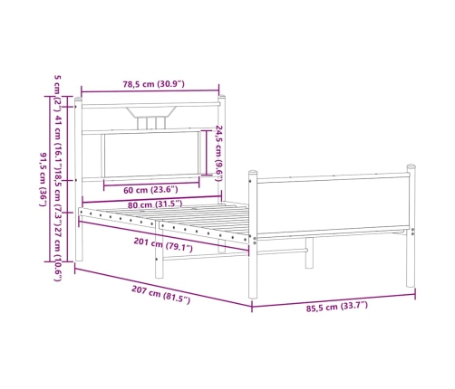 Estructura cama sin colchón madera roble ahumado 80x200 cm