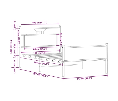 Estructura de cama sin colchón roble ahumado 107x203 cm