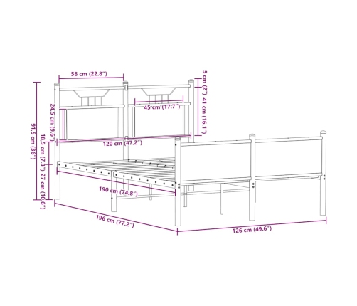 Estructura de cama sin colchón madera roble ahumado 120x190 cm