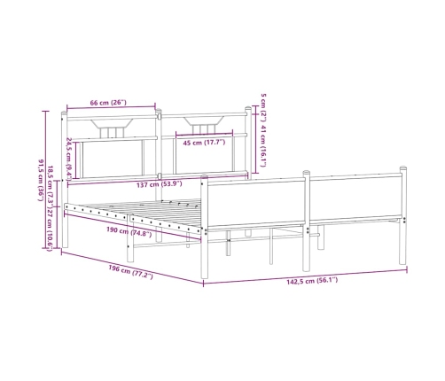 Estructura de cama sin colchón madera roble ahumado 137x190 cm