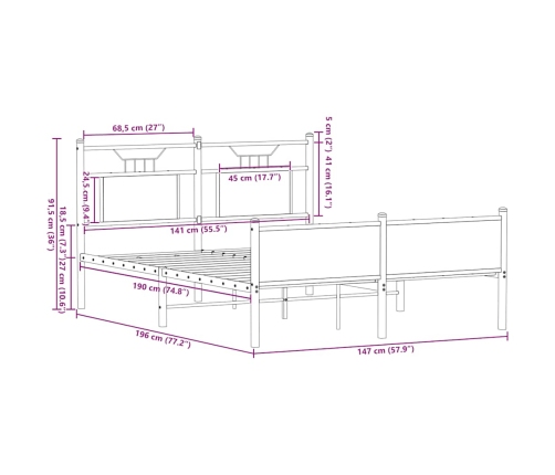 Estructura de cama sin colchón madera roble ahumado 140x190 cm